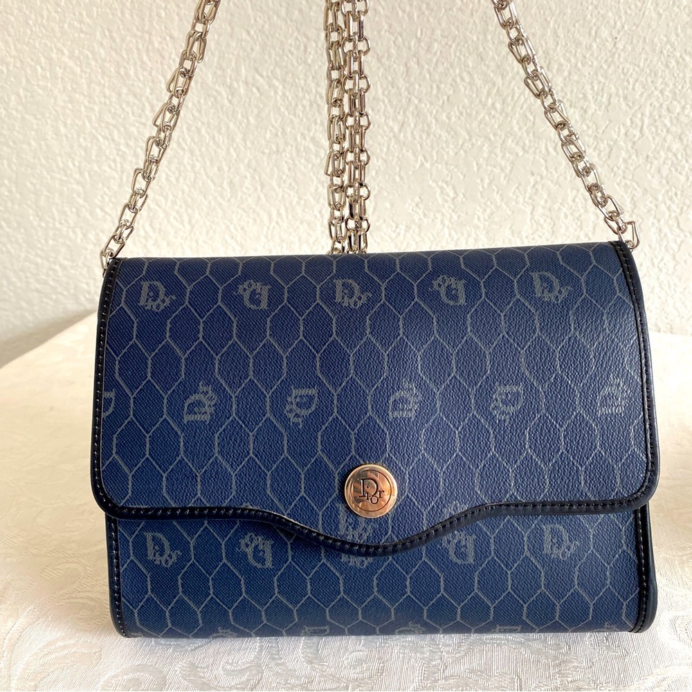 Christian Dior Logo Honeycomb Pattern Crossbody Shoulder bag Navy